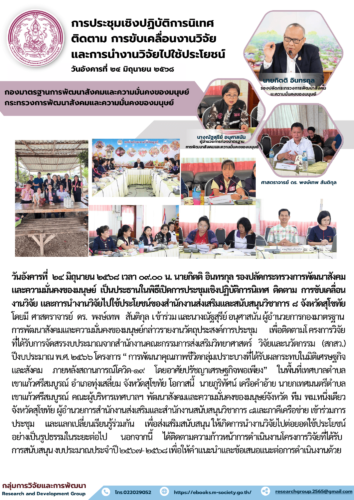 การประชุมเชิงปฏิบัติการนิเทศติดตาม การขับเคลื่อนงานวิจัยและการนำงานวิจัยไปใช้ประโยชน์